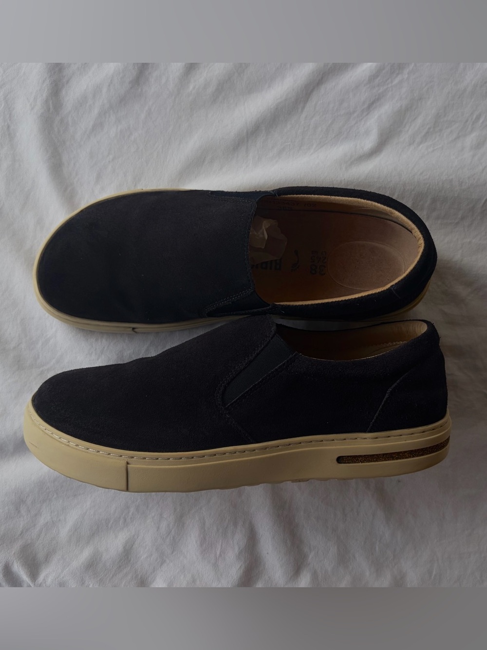 Birkenstock Oswego Suede Leather Black Wmn 38 Euro Slip Ons Great Cond Comfy!
